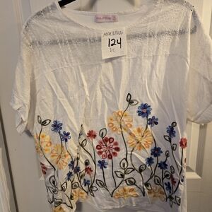 White Floral Embroidered Blouse